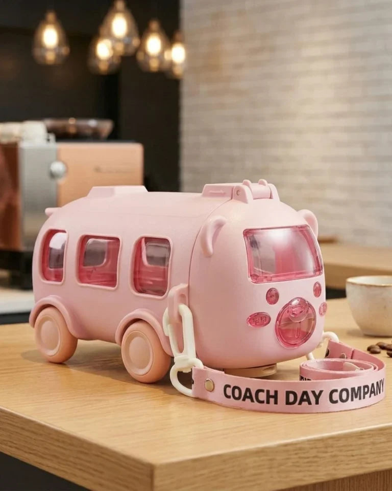 Bus Shape Kids Travel Mug with Lid – Cartoon Water Bottle for School