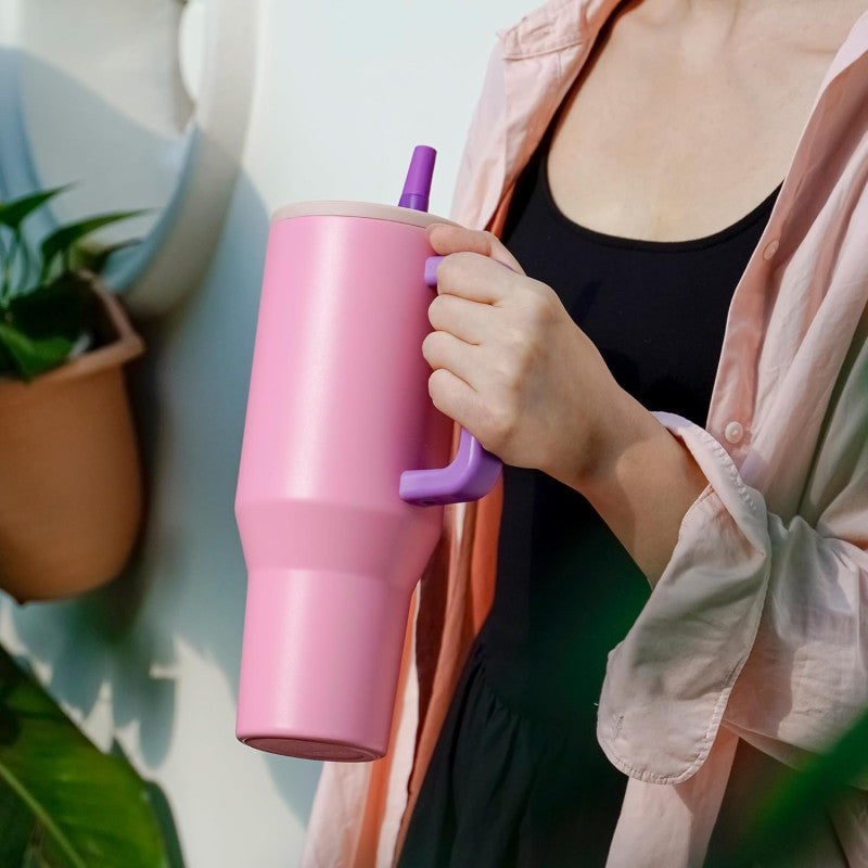 40 oz Tumbler with Handle and Flip Straw - Leak-Proof Stainless Steel Water Bottle