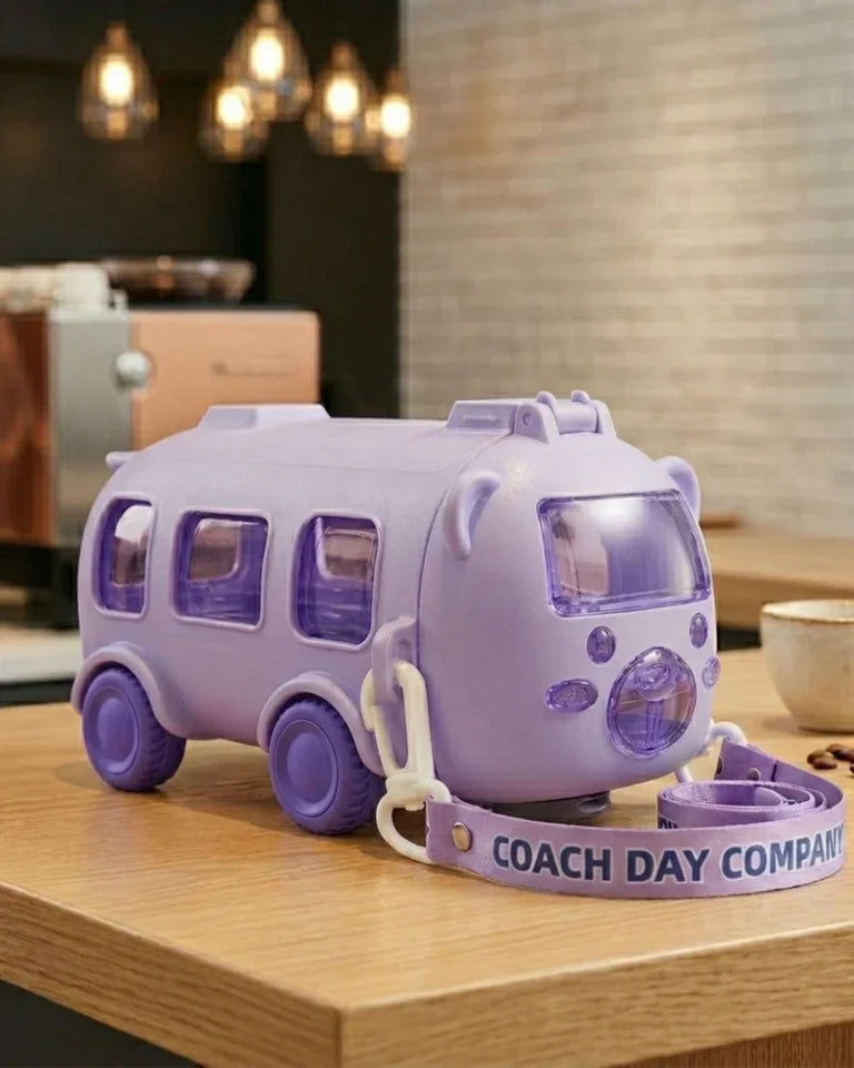 Bus Shape Kids Travel Mug with Lid – Cartoon Water Bottle for School